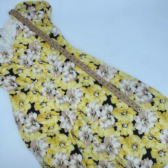 TALBOTS Yellow Floral Crepe Midi Dress Size 12 Pippy Poppies Missing Belt - Picture 6 of 12